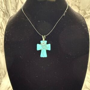 Turquoise Howlite Cross Pendant Necklace